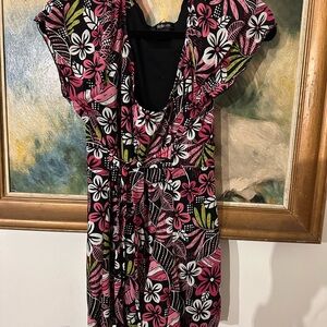 Women's Floral Black and Pink Dress